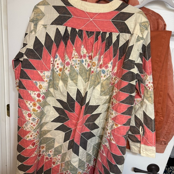 Blue Velvet Tunic with patchwork Geometric Design high low - Picture 2 of 11